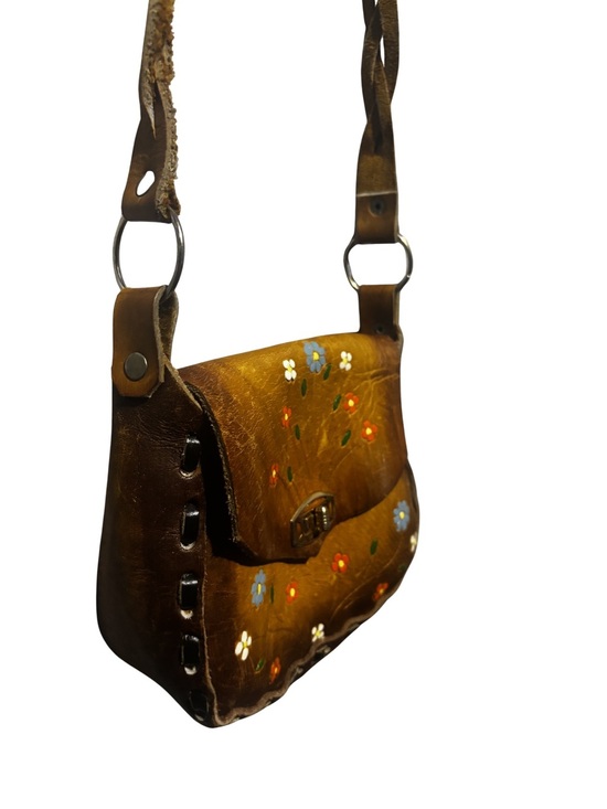 Handbags - Hand-Painted Brown Leather Crossbody Bag